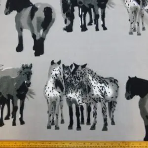 Polar Fleece Fabric Hamish Horse Grey White
