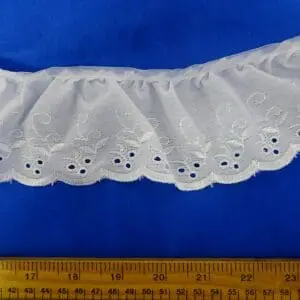 Lace Trim Fife Gathered Broderie Anglais White 7cm Wide