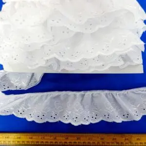 Lace Trim Fife Gathered Broderie Anglais White 7cm Wide