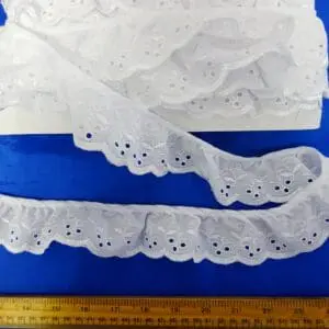 Broderie Anglais 5cm Gathered Lace Trim Belgium White