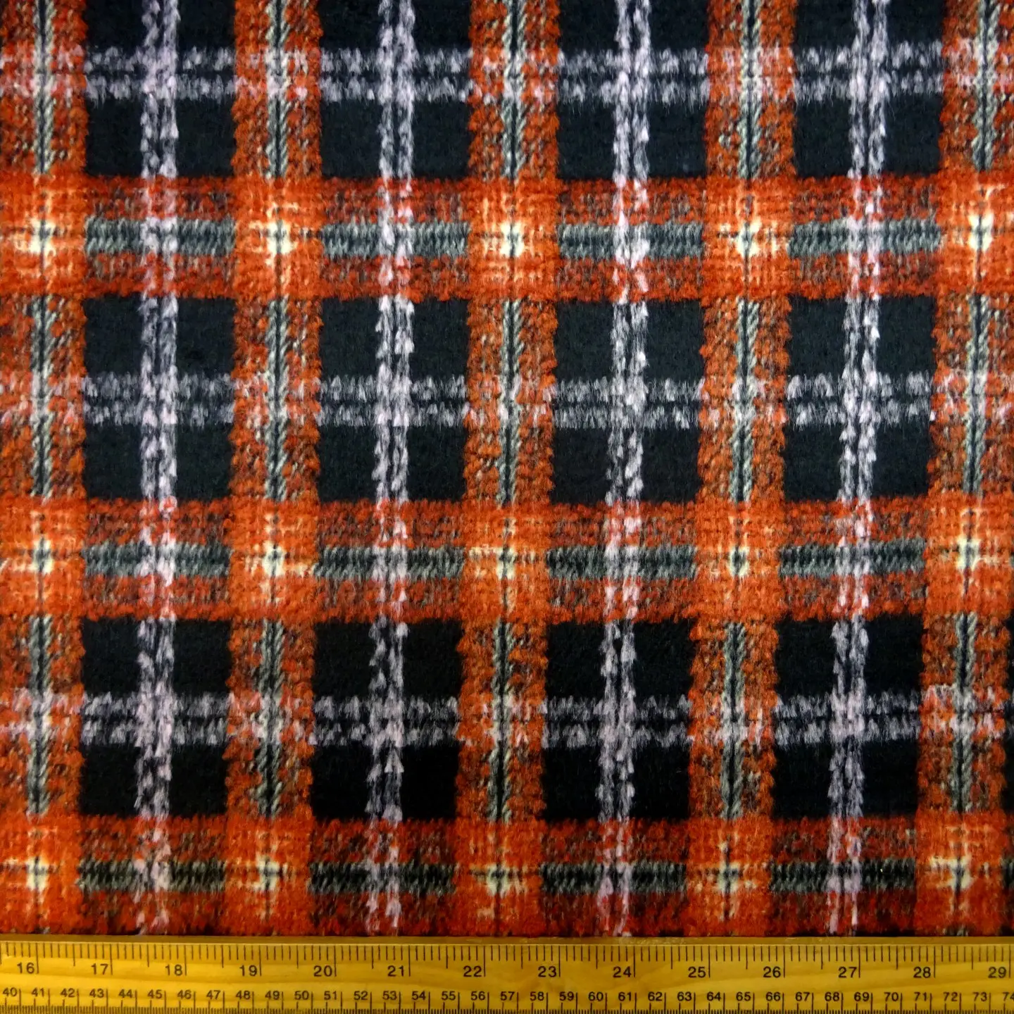 Suiting Fabric Jacketing Brushed Finish Plaid Copper Black