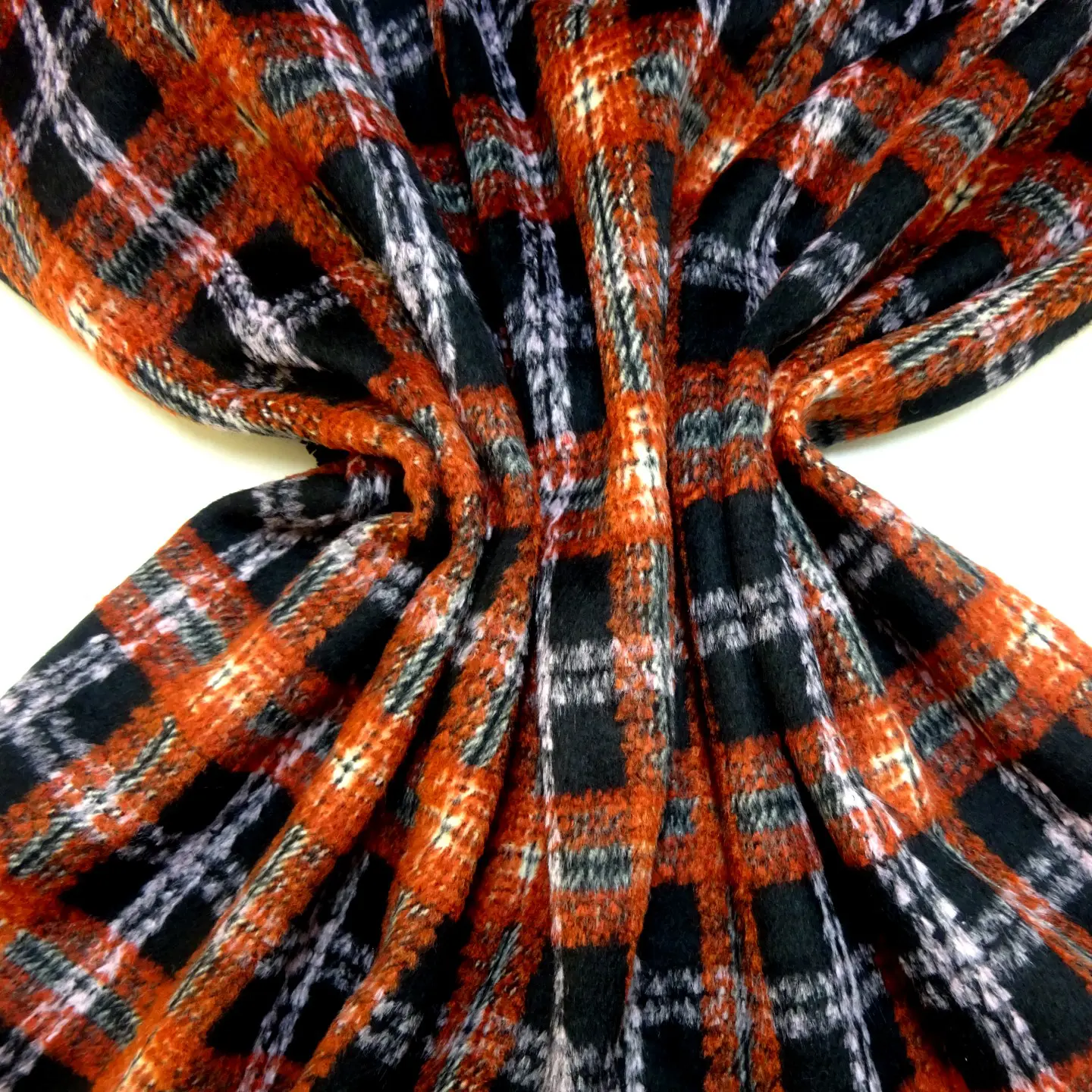 Suiting Fabric Jacketing Brushed Finish Plaid Copper Black