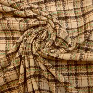 Suiting Fabric Jacketing Brushed Finish Shooting Plaid Beige Taupe