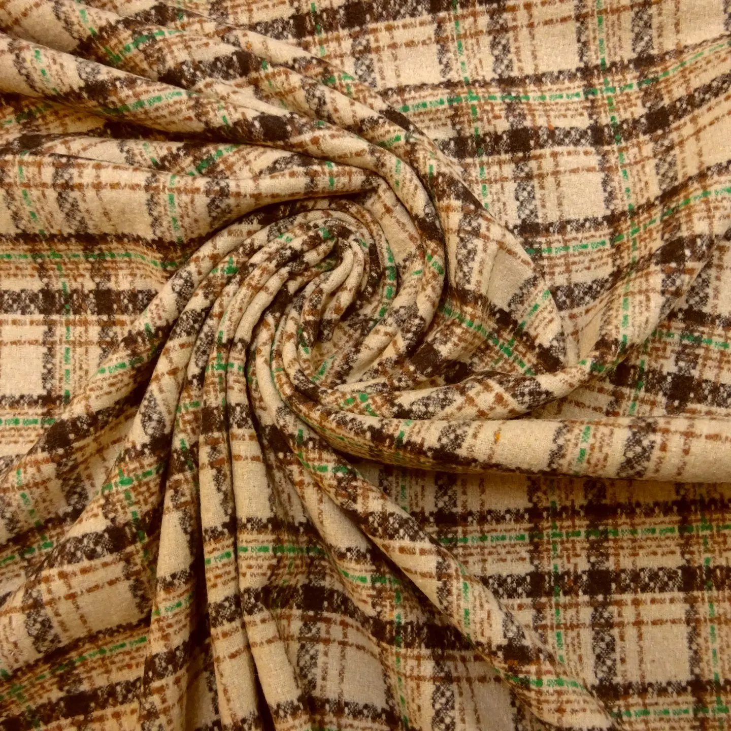 Suiting Fabric Jacketing Brushed Finish Shooting Plaid Beige Taupe