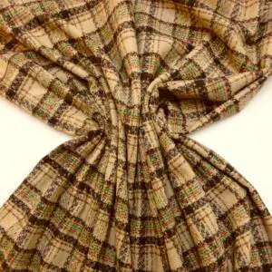 Suiting Fabric Jacketing Brushed Finish Shooting Plaid Beige Taupe