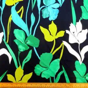 T-Shirting Fabric Floral Tropical Martini Navy Emerald