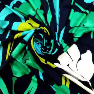 T-Shirting Fabric Floral Tropical Martini Navy Emerald