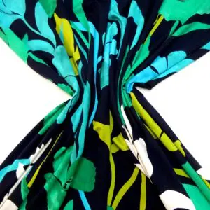 T-Shirting Fabric Floral Tropical Martini Navy Emerald