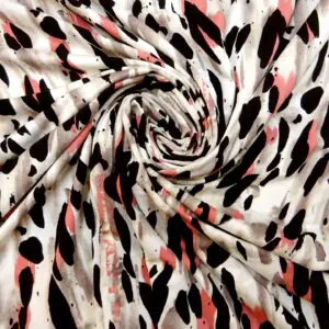 T-Shirting Fabric Marshmallow Dalmatian Cream Coral Black