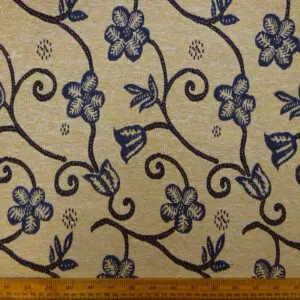 Curtain Fabric Tapestry Weight Tarot Flowers Ivory Navy