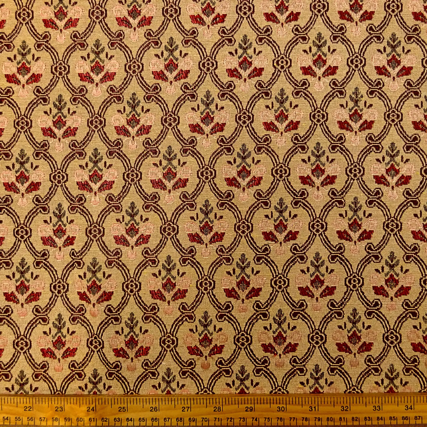 Curtain Fabric Tapestry Weight Regency Rectory Beige Red