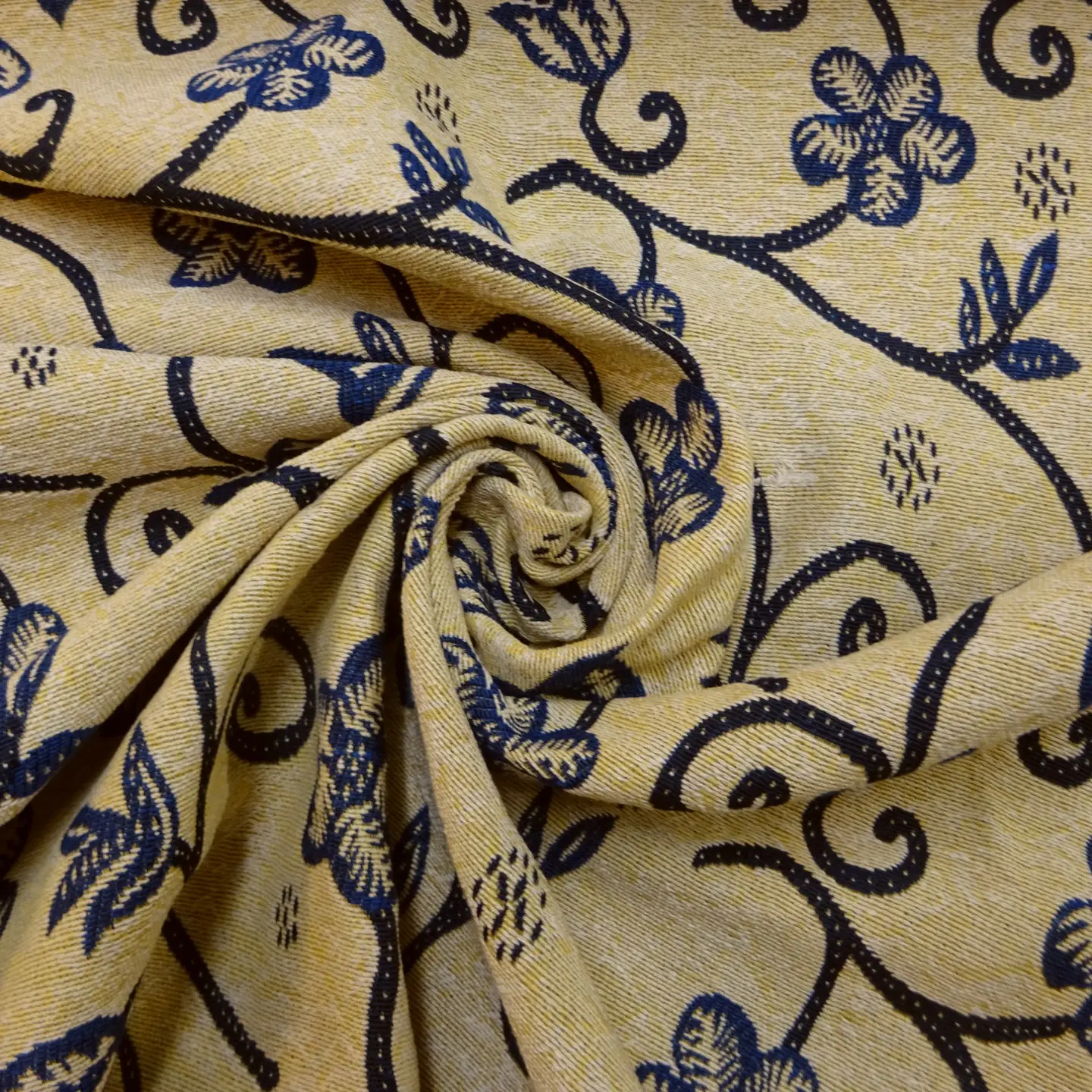 Curtain Fabric Tapestry Weight Tarot Flowers Ivory Navy