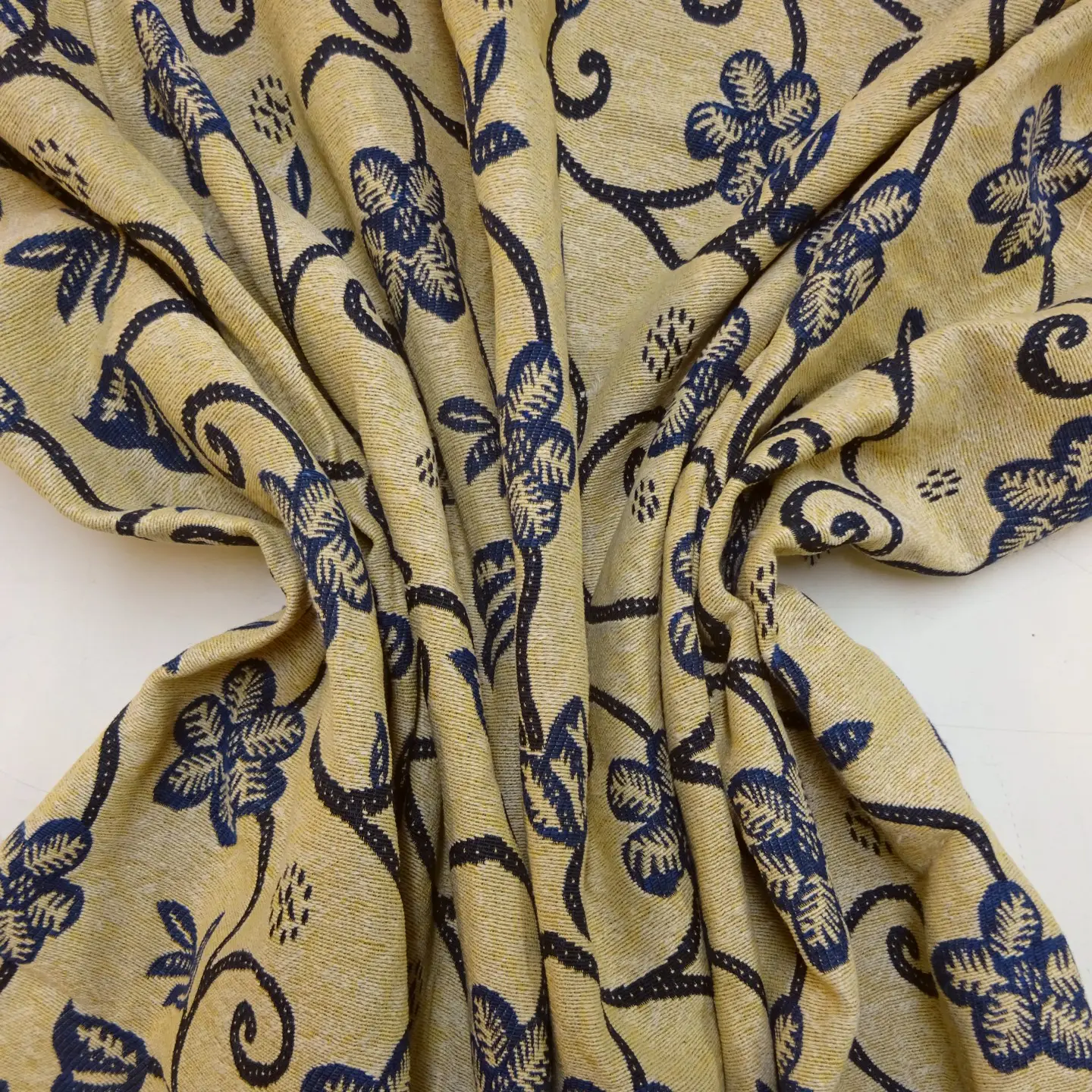 Curtain Fabric Tapestry Weight Tarot Flowers Ivory Navy