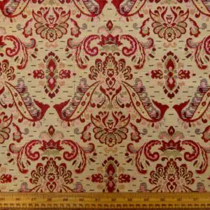 Curtain Fabric Tapestry Weight Fleur Cloisters Beige Red