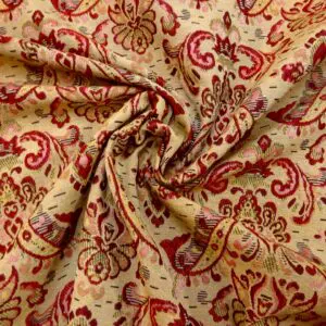Curtain Fabric Tapestry Weight Fleur Cloisters Beige Red