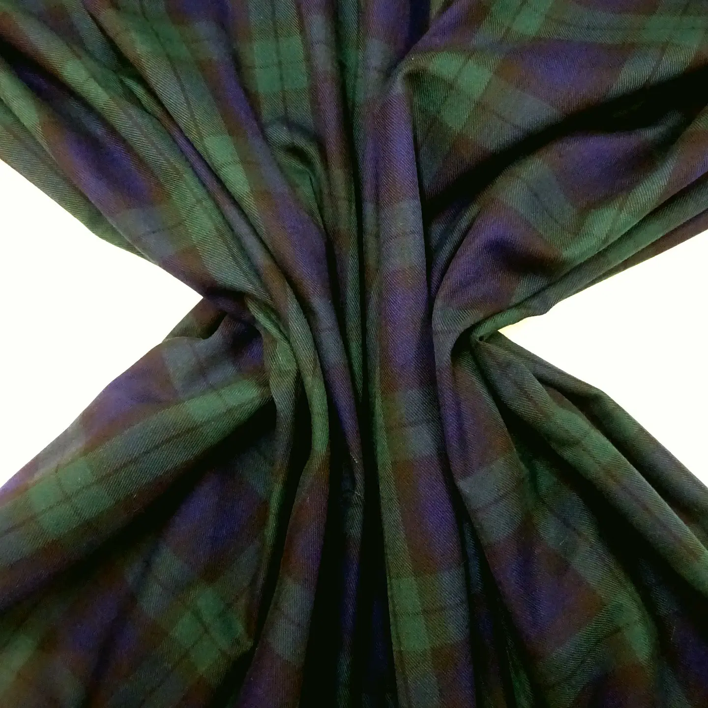 Tartan Suiting Fabric Poly Viscose Black Watch Green Navy