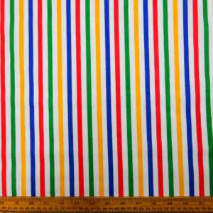 Polyester Cotton Fabric Primary Stripe White Multi