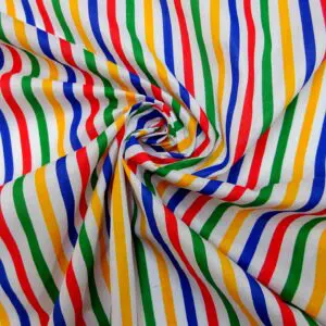 Polyester Cotton Fabric Primary Stripe White Multi