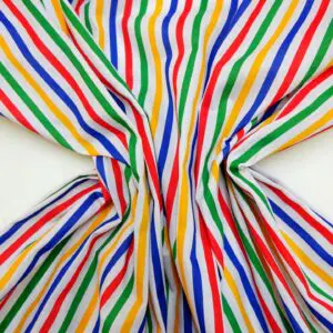 Polyester Cotton Fabric Primary Stripe White Multi
