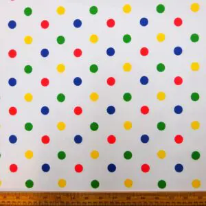 Polyester Cotton Fabric Primary 15mm Spots On White