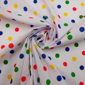 Polyester Cotton Fabric Primary 15mm Spots On White