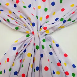 Polyester Cotton Fabric Primary 15mm Spots On White