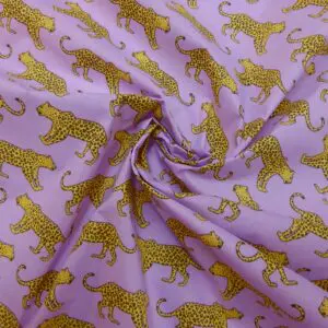 Polyester Cotton Fabric Jungle Lynx Lilac