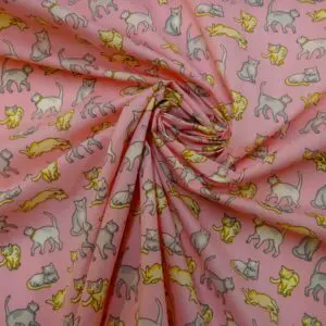 Polyester Cotton Fabric Feline Friends Pink