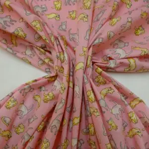 Polyester Cotton Fabric Feline Friends Pink