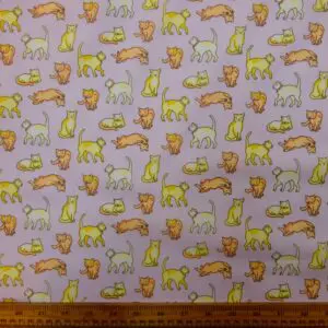Polyester Cotton Fabric Feline Friends Lilac