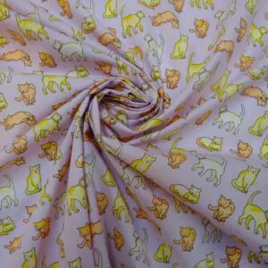 Polyester Cotton Fabric Feline Friends Lilac