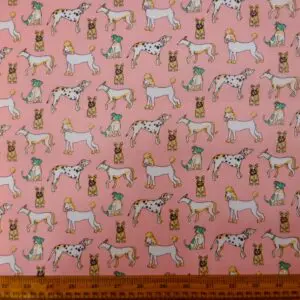 Polyester Cotton Fabric Dog Fest Pink