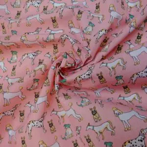 Polyester Cotton Fabric Dog Fest Pink
