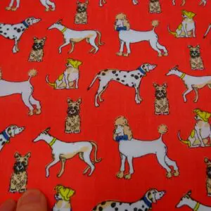 Polyester Cotton Fabric Dog Fest Red