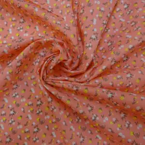 Polyester Cotton Fabric Floral Pocket Pansy Coral