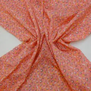 Polyester Cotton Fabric Floral Pocket Pansy Coral