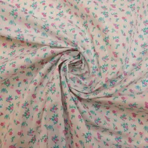 Polyester Cotton Fabric Floral Pocket Pansy Ivory