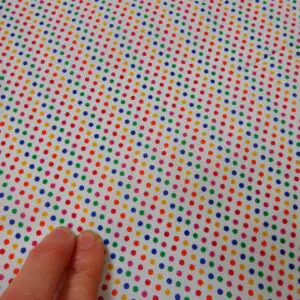 Polyester Cotton Fabric Primary Multi Diddy Spots Red Mix