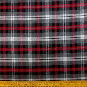 Tartan Fabric Poly Viscose Suiting Thistle Red Grey