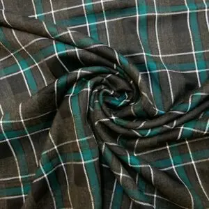 Tartan Fabric Poly Viscose Suiting Whisky Jade Grey