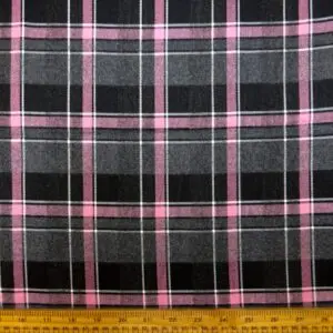 Tartan Fabric Poly Viscose Suiting Scots Oats Pink Grey