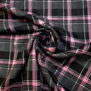 Tartan Fabric Poly Viscose Suiting Scots Oats Pink Grey