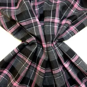 Tartan Fabric Poly Viscose Suiting Scots Oats Pink Grey