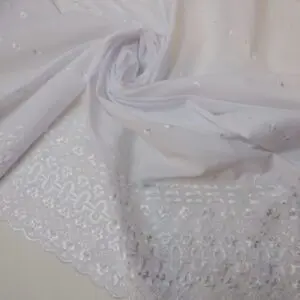 Broderie Anglais Fabric Double Bordered Cosmopolitan White