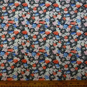 Cotton Lawn Fabric Meadow Mellow Liberty Floral Coral Blue Black