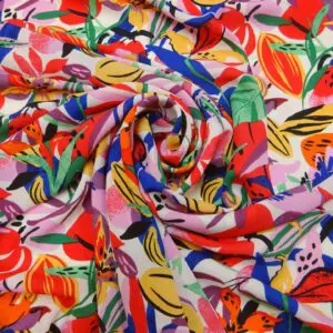Crepe de Chine Fabric Fiesta Algarve Pink Blue Green White