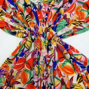 Crepe de Chine Fabric Fiesta Algarve Pink Blue Green White