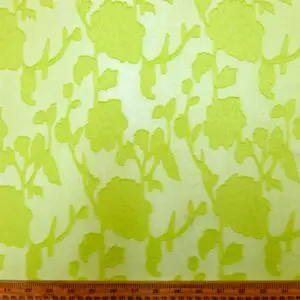 Georgette Fabric Flocked Embroidered Water Rose Lime