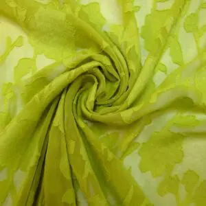 Georgette Fabric Flocked Embroidered Water Rose Lime