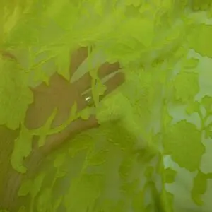 Georgette Fabric Flocked Embroidered Water Rose Lime